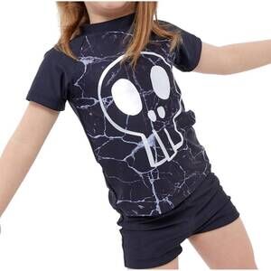 NEW GOTTEX boys short sleeve swim shirt with matching swim short in skull